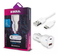 [7798383570342] CARGADOR DE AUTO SOUL CABLE USB +C 20W CON CABLE USB  A C