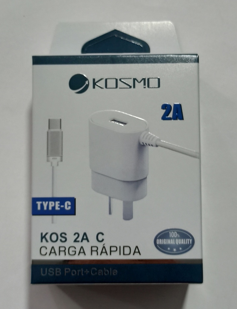 [4715000003701] CARGADOR KOSMO CON SALIDA TIPO C + 1 PUERTO USB  2A