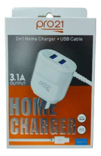 [0 0000612398 7] CARGADOR PRO21 SALIDA TIPO C 2 ENTRADAS USB 3.1A 