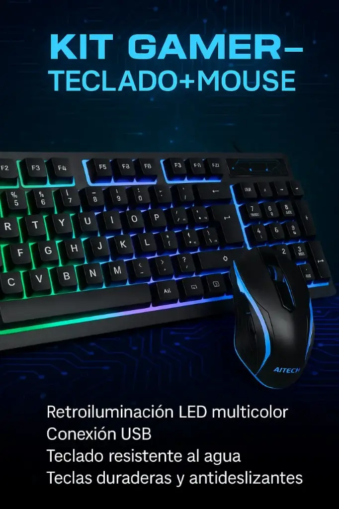 TECLADO GAMER + MOUSE  AITECH CON CONEXIÓN CABLE USB  MODELO AI-302
