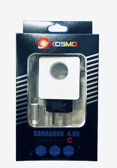 CARGADOR KOSMO  CON CABLE C+ 2 PUERTO USB  4.8A  