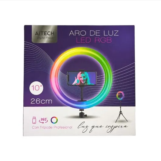 ARO DE LUZ LED RGB AITECH 26CM CON TRIPODE