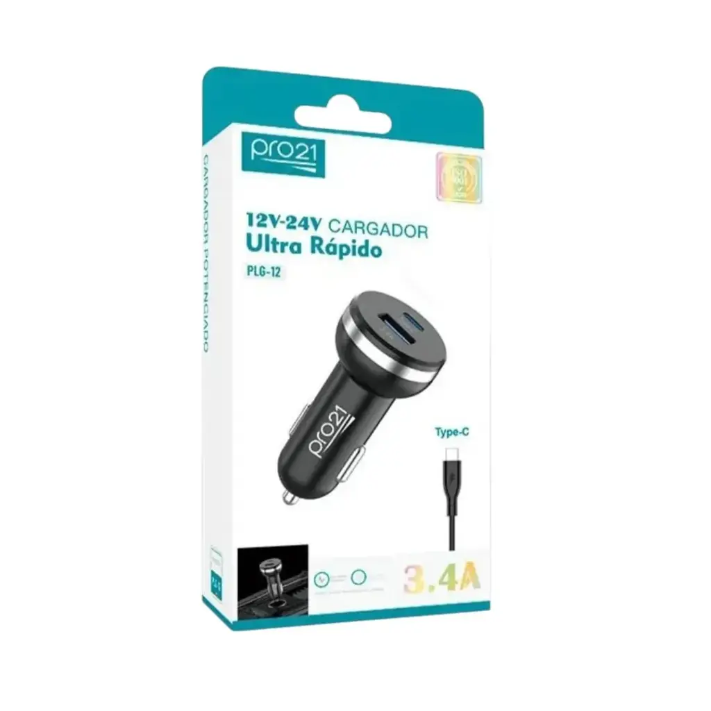 PLG-12 CARGADOR DE AUTO ULTRA-RAPIDO  /CABLE USB A C 